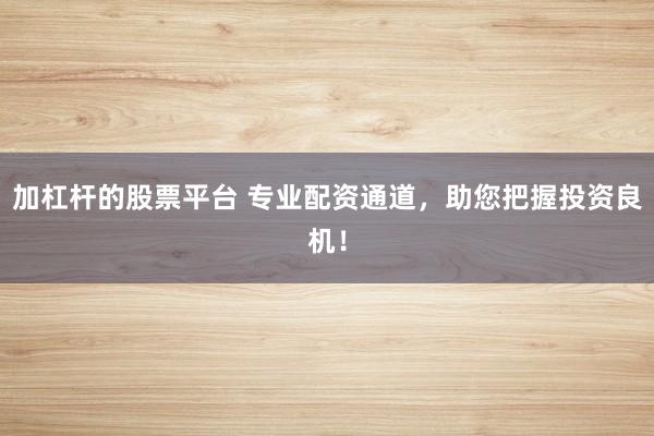 加杠杆的股票平台 专业配资通道，助您把握投资良机！