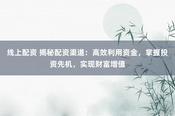 线上配资 揭秘配资渠道：高效利用资金，掌握投资先机，实现财富增值