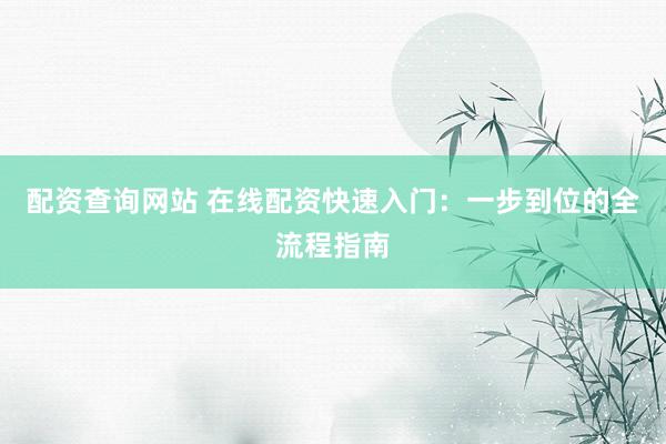 配资查询网站 在线配资快速入门：一步到位的全流程指南
