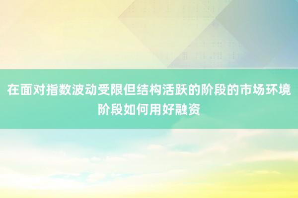 在面对指数波动受限但结构活跃的阶段的市场环境阶段如何用好融资