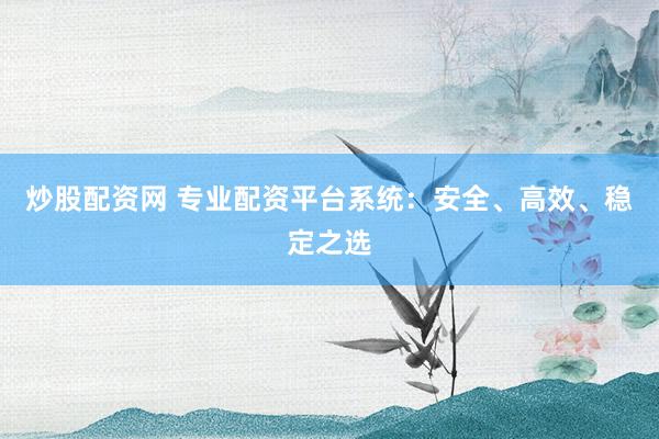 炒股配资网 专业配资平台系统：安全、高效、稳定之选
