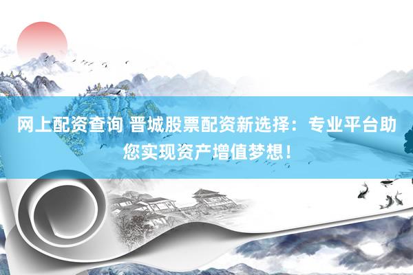 网上配资查询 晋城股票配资新选择：专业平台助您实现资产增值梦想！